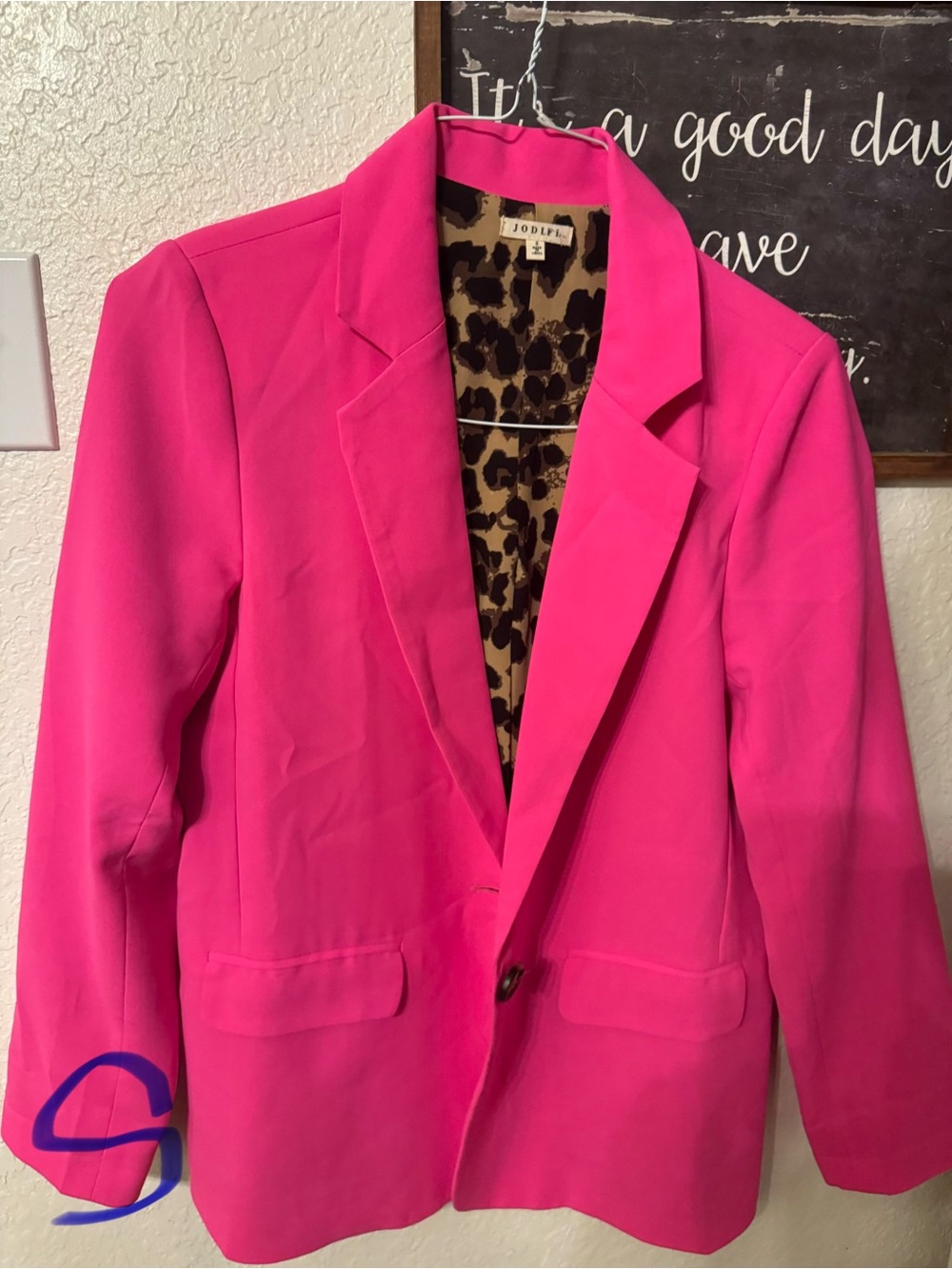 JODIFL Vibrant Hot Pink Tailored Blazer with Leopard Lining